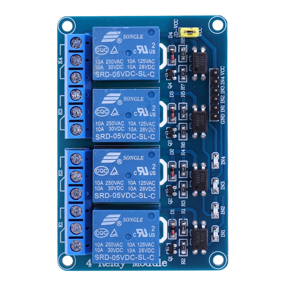 Relay Module 5V - บอร์ดรีเลย์ 4 ช่อง 5V 12V พร้อมออปโตคัปเปลอร์