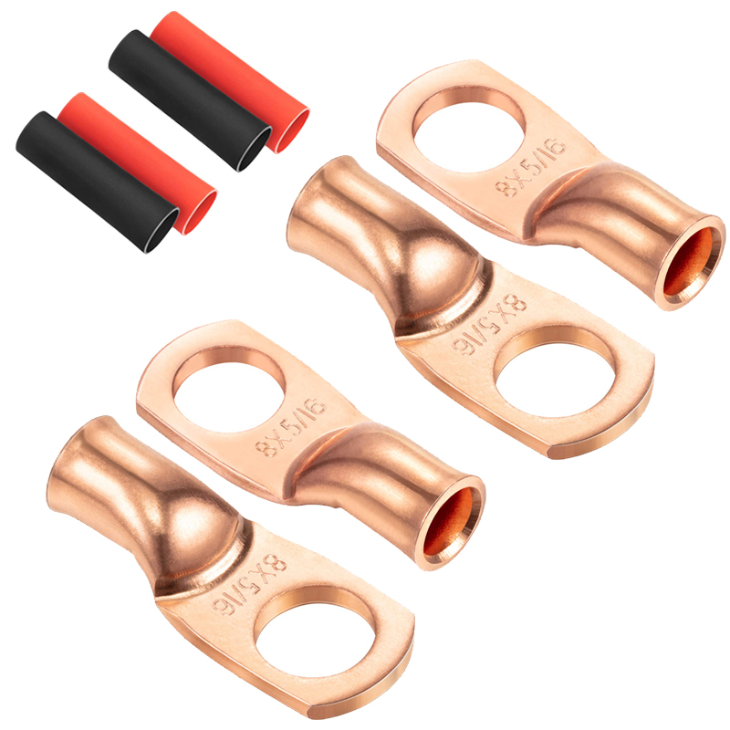Heat Shrink Tubing - ขั้วต่อทองแดง T2 แบบหลายสเปคพร้อมท่อหดความร้อนสีแดงและสีดำ